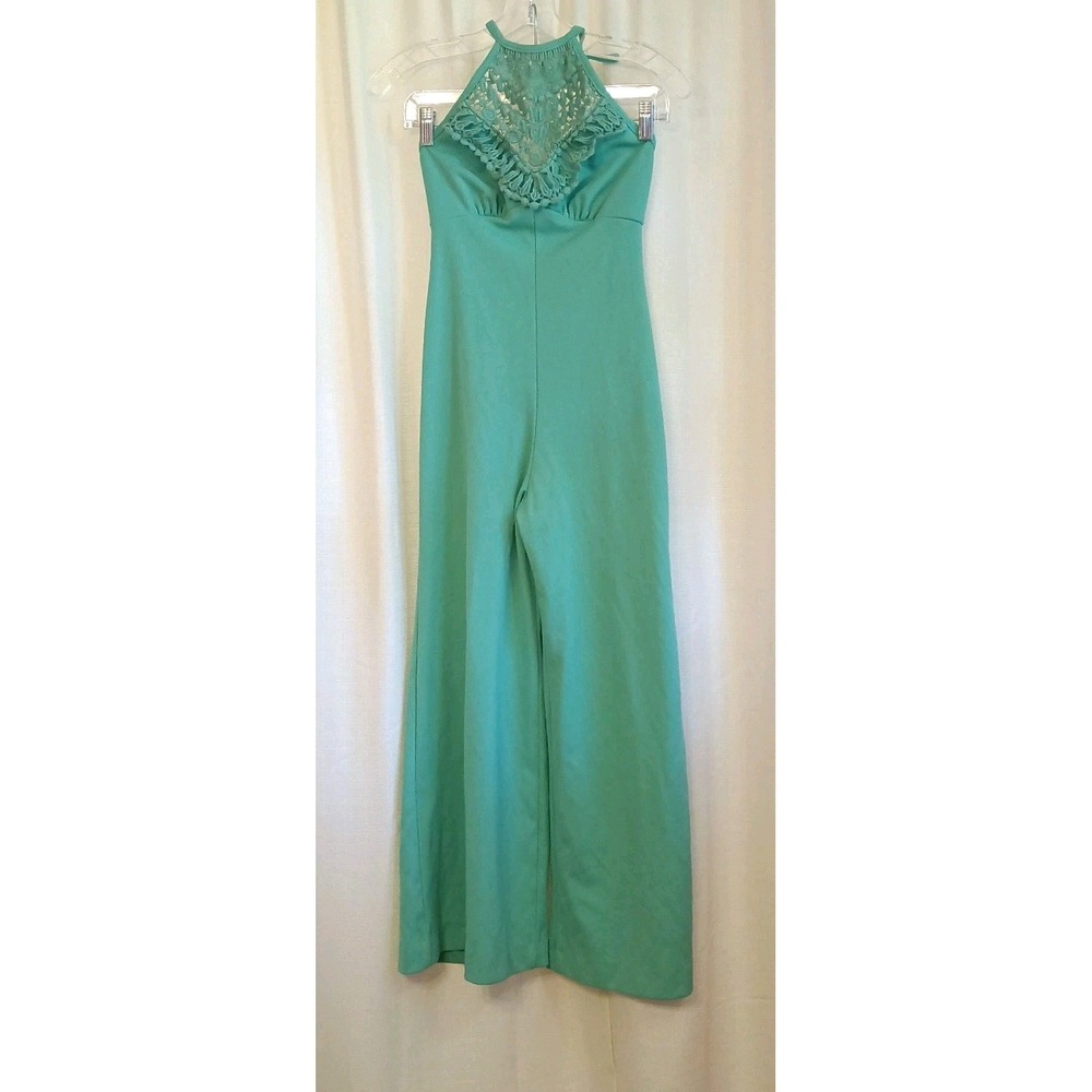 Vtg 1970's JC Penney Size 5 Mint Green Bell Bottom Jumpsuit FLAW